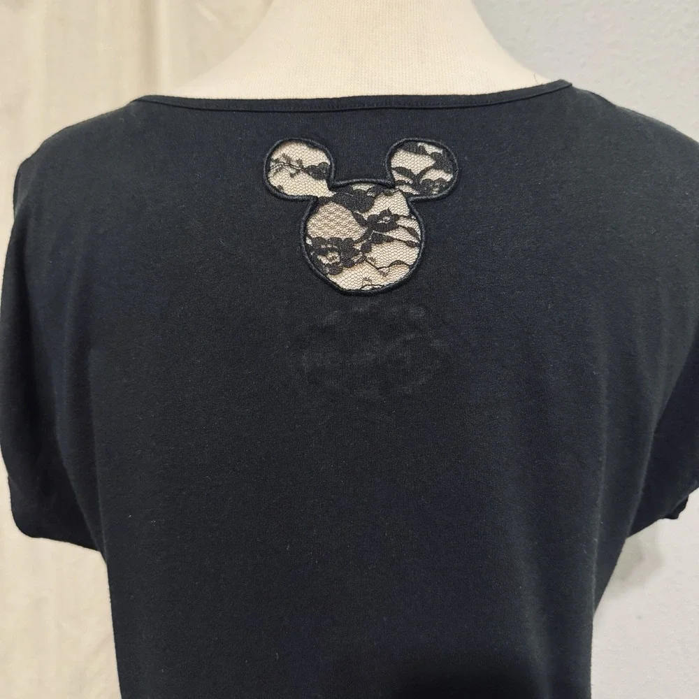Disney Black Mickey Mouse Front Scoop Neck Short Sleeve‎ Sleepshirt Dress L-XL